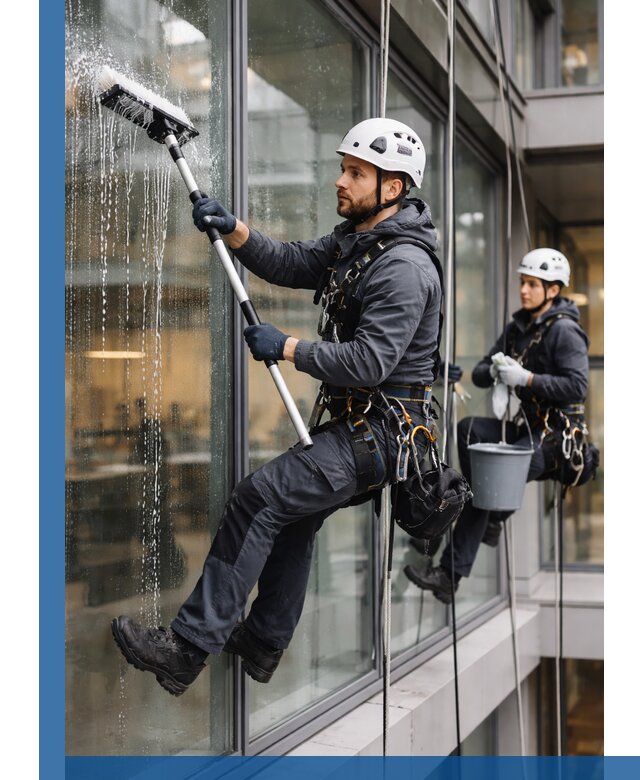 Профессиональная мойка витражей промышленными альпинистами в Бирске