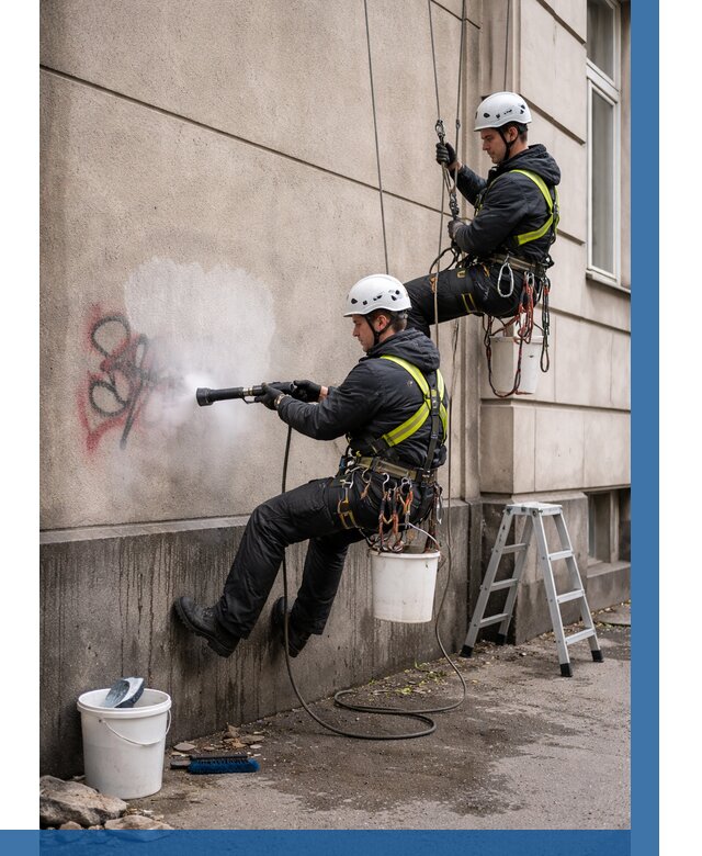 Удаление граффити с фасада в Бирске от 4677 р. | ВЫСОТНИК-Брк