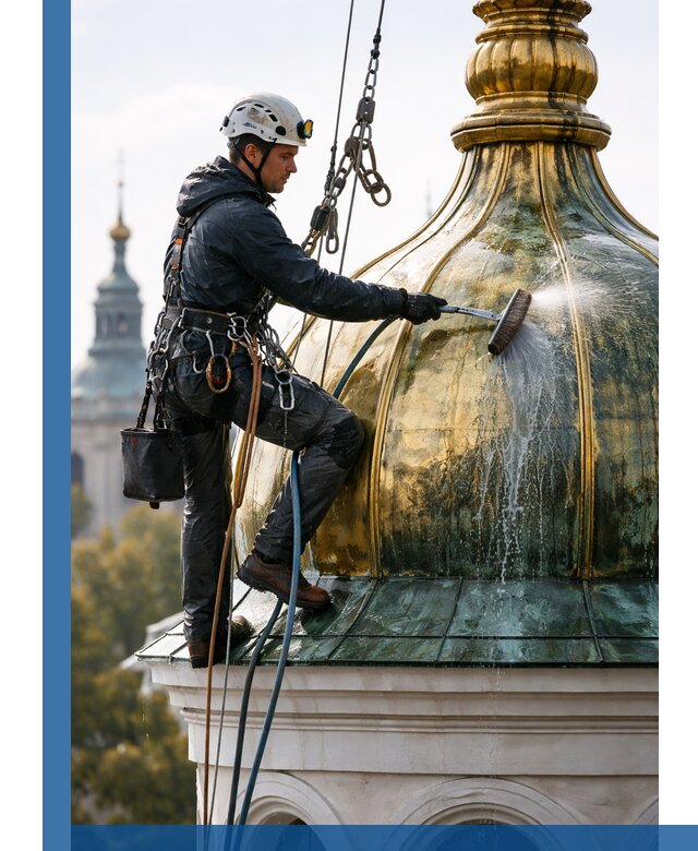 Профессиональная мойка куполов и шпилей высотными альпинистами в Бирске