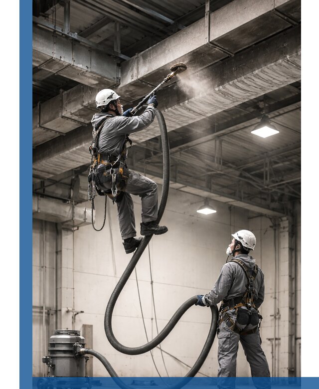 Обеспыливание потолочных конструкций в Бирске промышленным альпинизмом