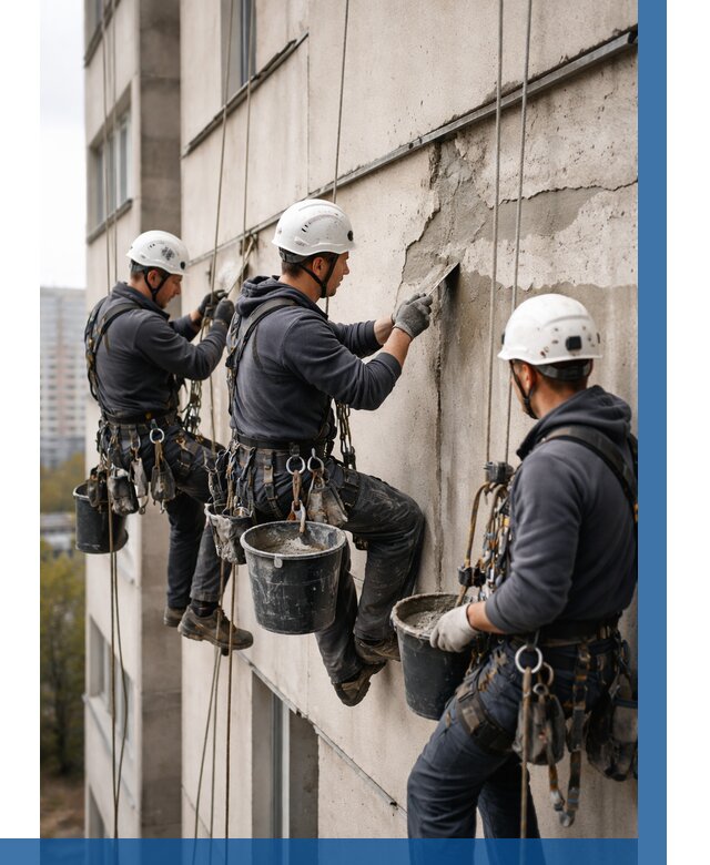 Ремонт бетонных элементов фасада в Бирске от 2599 р. | ВЫСОТНИК-Брк