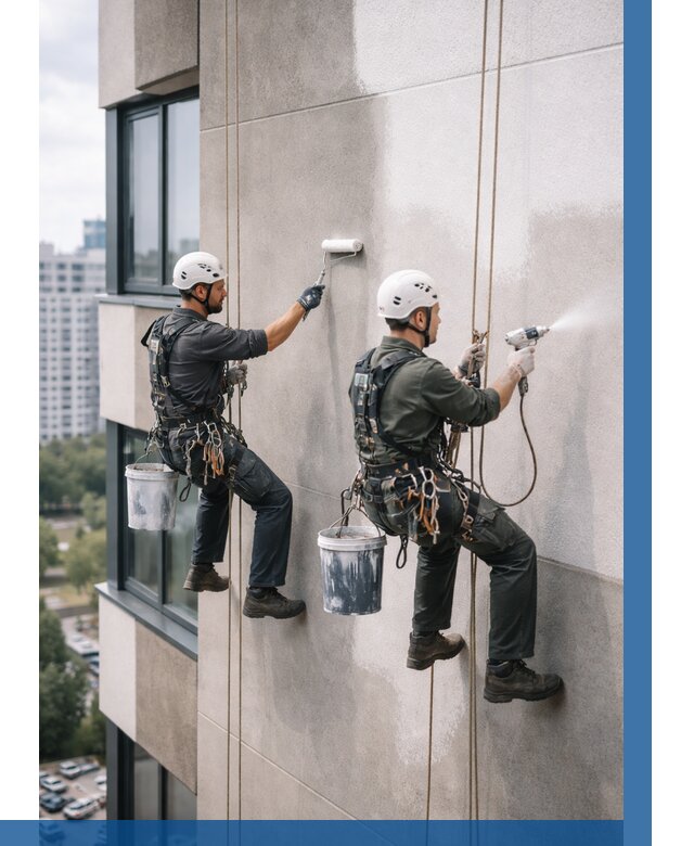 Покраска фасада альпинистами в Бирске от 312 р. | ВЫСОТНИК-Брк