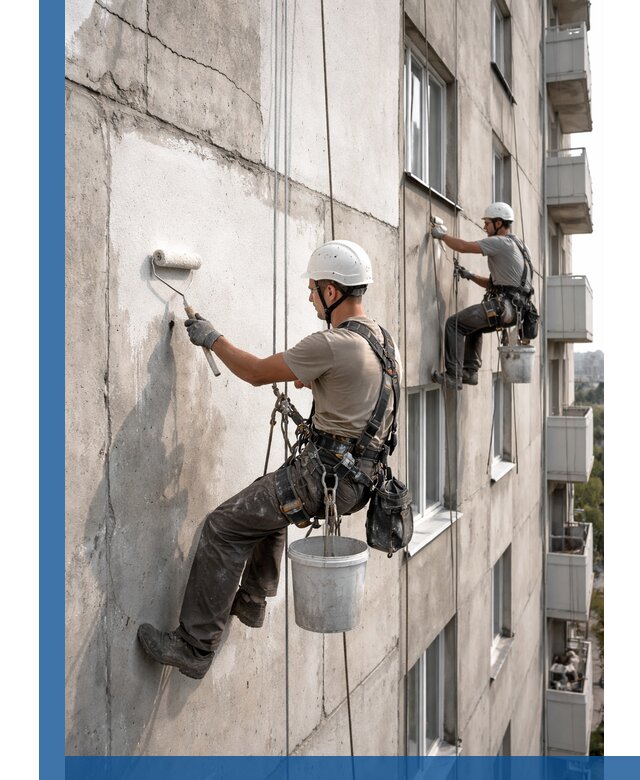 Покраска бетонного фасада в Бирске для жилых и промышленных объектов