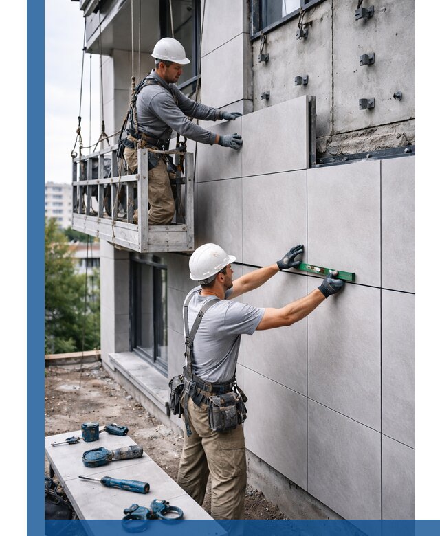 Монтаж керамогранита на фасад в Бирске под ключ с гарантией качества