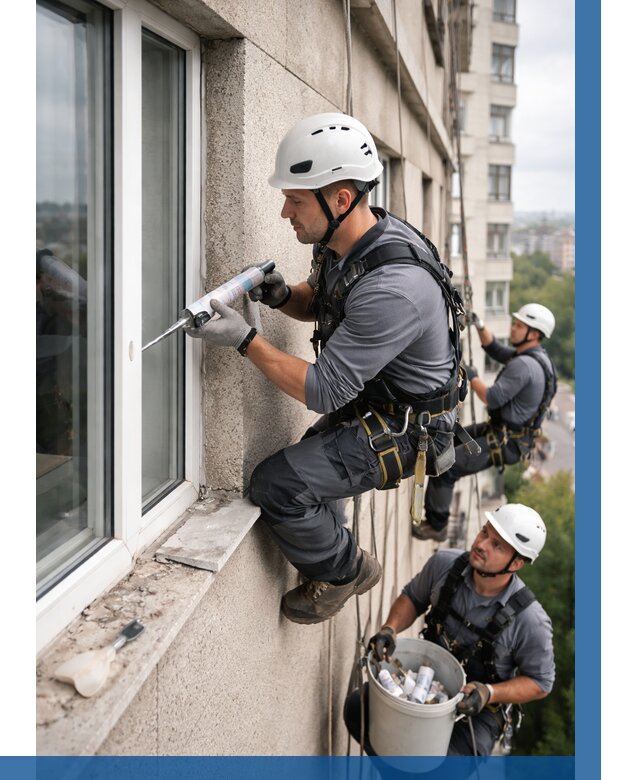 Герметизация оконных швов снаружи в Бирске от 1559 р. | ВЫСОТНИК-Брк