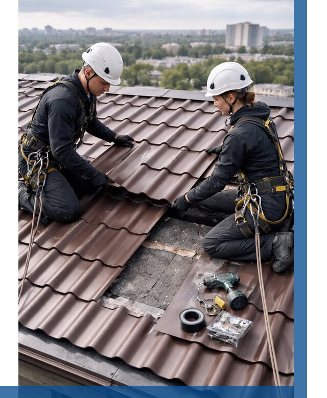 Ремонт металлочерепицы на крыше в Бирске от 935 р. | ВЫСОТНИК-Брк