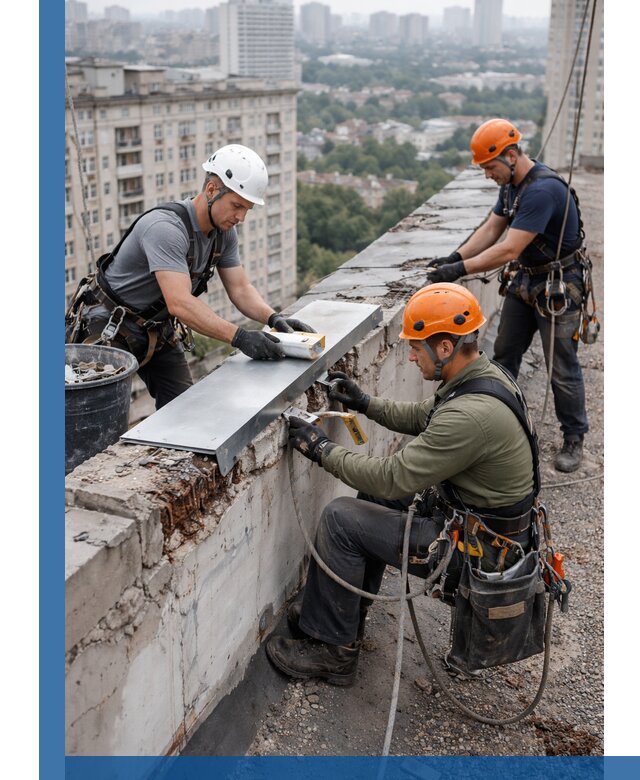 Ремонт парапета на кровле в Бирске, высотные работы с гарантией