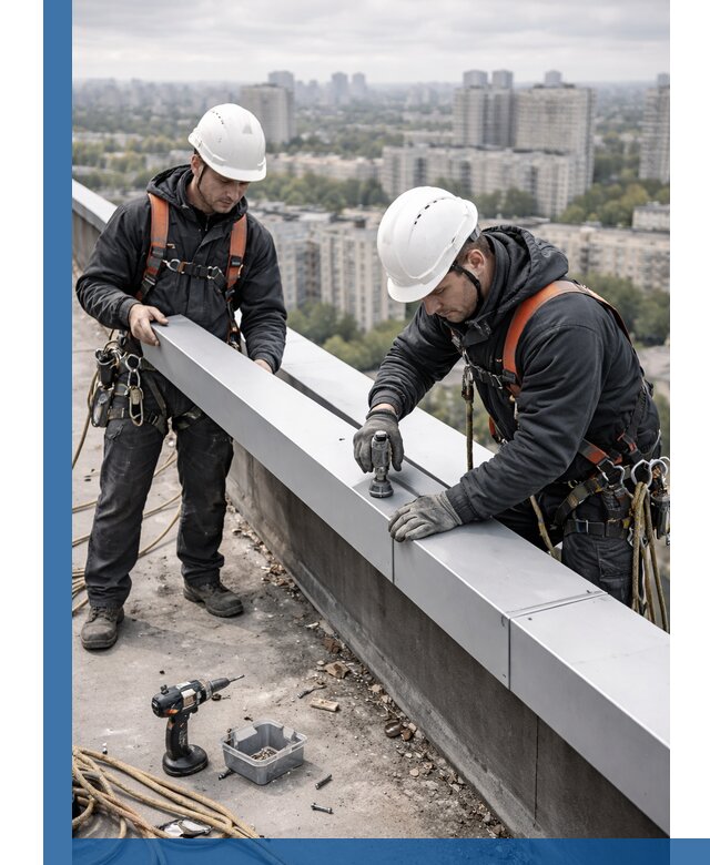 Монтаж парапетных крышек и ограждений кровли в Бирске