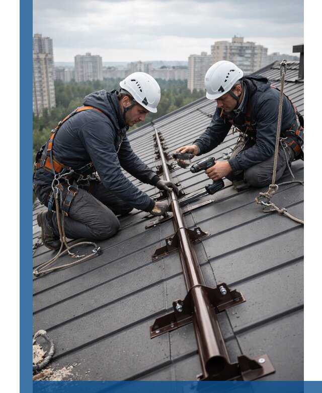 Монтаж снегозадержателей на кровле зданий в Бирске под ключ