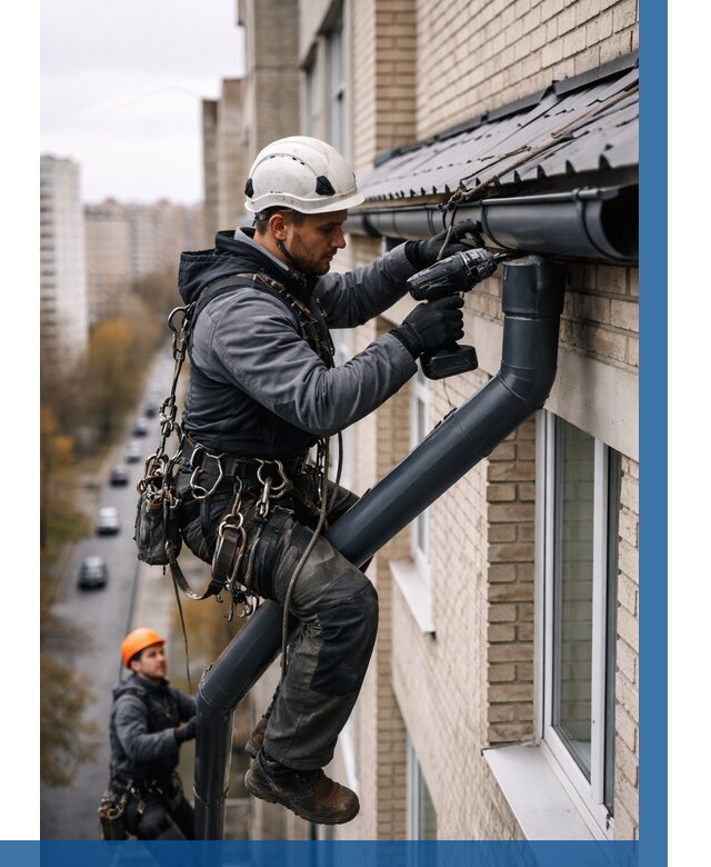 Монтаж водосточной системы на здании в Бирске от 5197 р. | ВЫСОТНИК-Брк