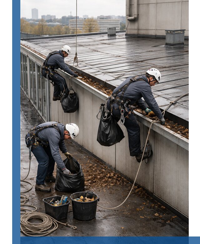 Очистка кровли по периметру в Бирске силами промышленных альпинистов