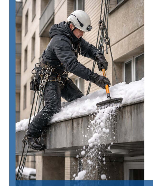 Очистка козырьков от снега в Бирске круглогодично безопасно