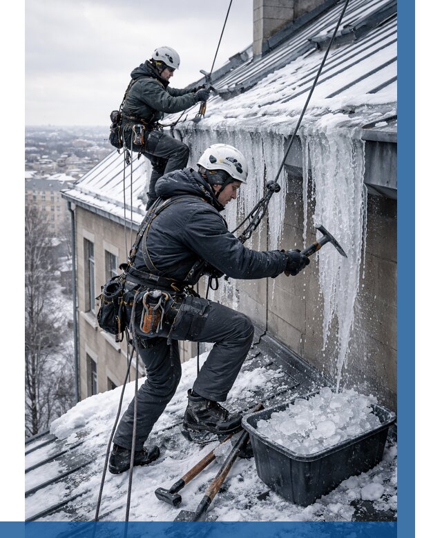 Удаление наледи с кровли в Бирске от 5717 р. | ВЫСОТНИК-Брк