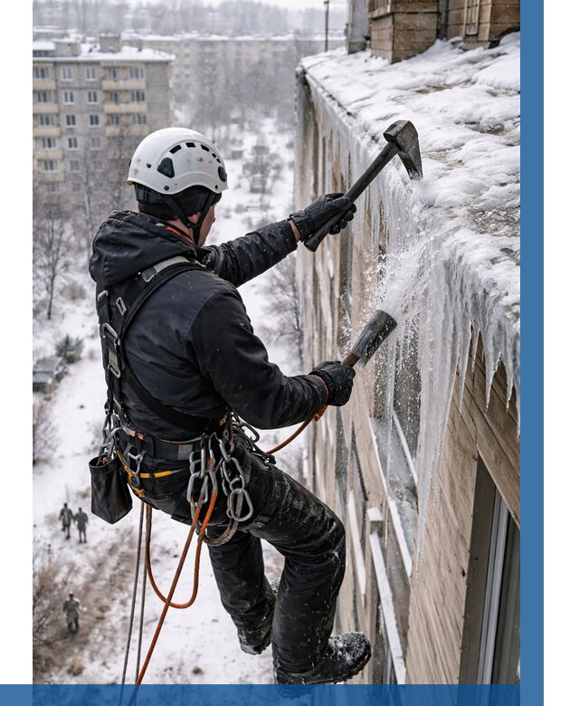 Сбивание сосулек с крыши в Бирске по цене от 4677 р. | ВЫСОТНИК-Брк