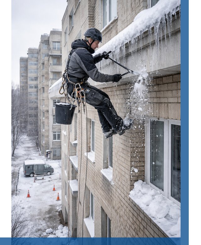 Удаление наледи с карнизов в Бирске от 364 р. | ВЫСОТНИК-Брк