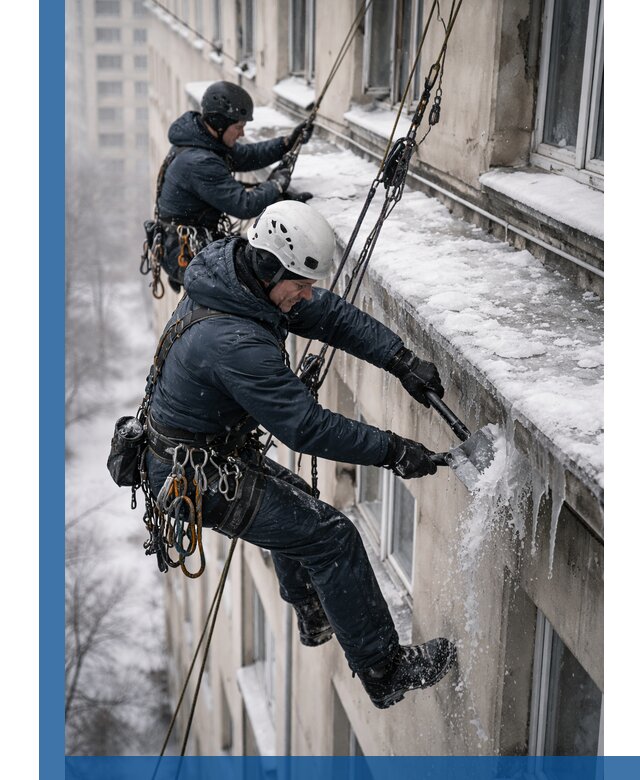 Удаление наледи и сосулек с карнизов в Бирске профессионально