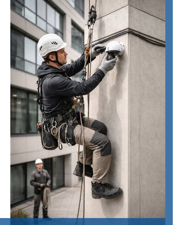 Монтаж камер видеонаблюдения на фасаде в Бирске от 8835 р.-ВЫСОТНИК-Брк