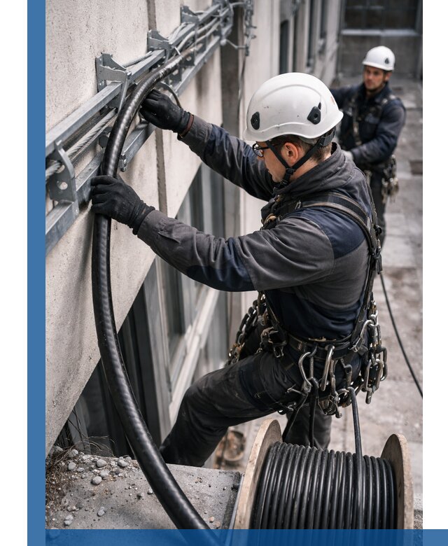 Протяжка кабеля питания на высоте в Бирске с гарантией безопасности и качества