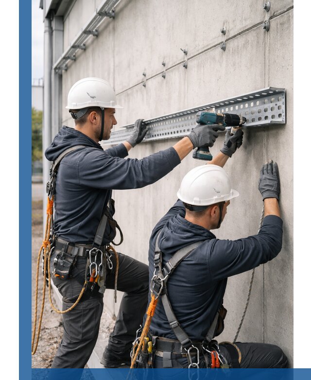 Монтаж кабельных лотков на фасаде зданий в Бирске с гарантией