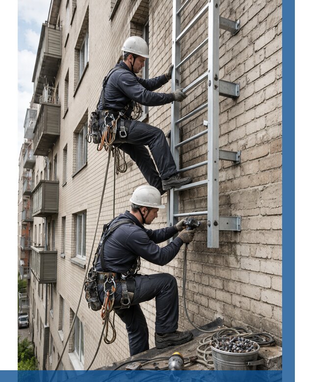 Монтаж пожарной лестницы в Бирске от 25985 р заказать у ВЫСОТНИК-Брк