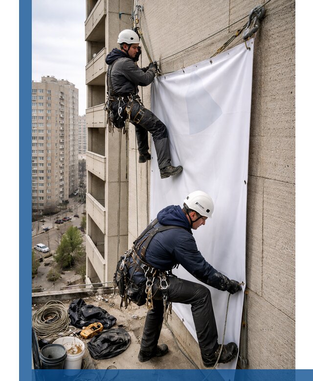 Профессиональный монтаж баннеров на фасаде в Бирске