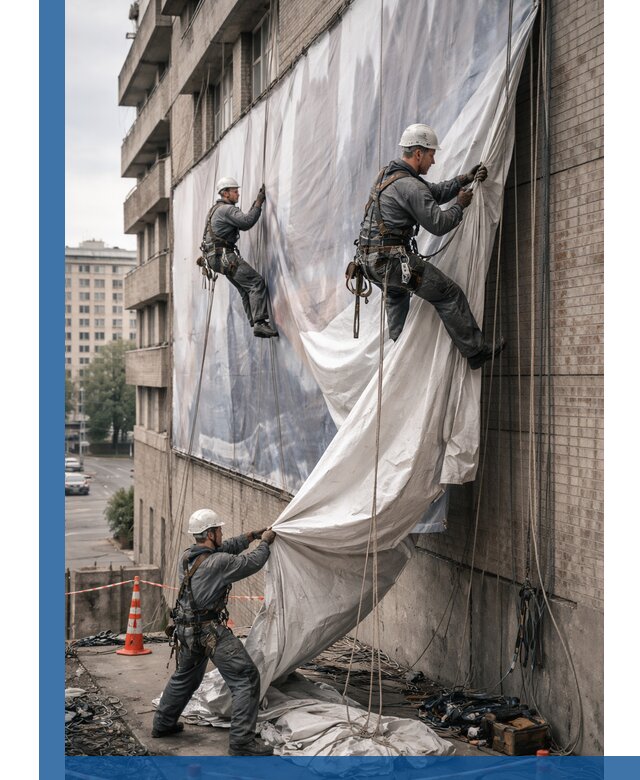 Демонтаж баннеров с фасада в Бирске оперативно и безопасно