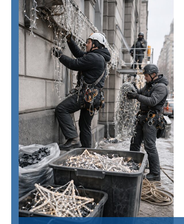 Демонтаж новогоднего оформления и гирлянд в Бирске