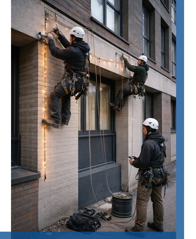 Монтаж гирлянд на фасаде в Бирске от 3638 р. | ВЫСОТНИК-Брк