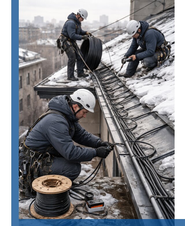 Монтаж греющего кабеля на кровле в Бирске под ключ