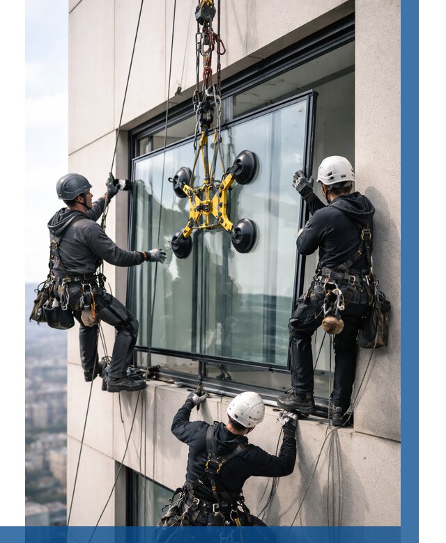 Монтаж стеклопакетов на высоте в Бирске от 3326 р. | ВЫСОТНИК-Брк