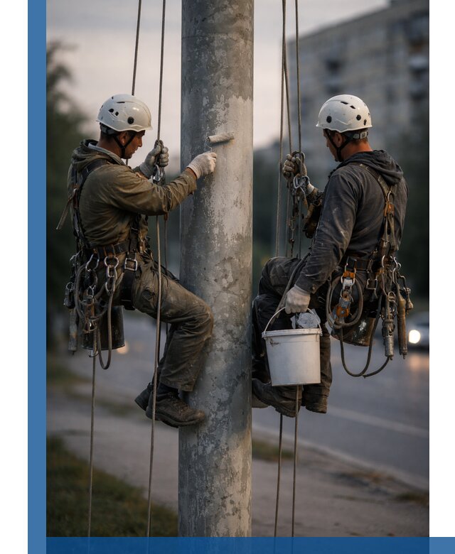 Покраска опор освещения и антикоррозийная защита в Бирске