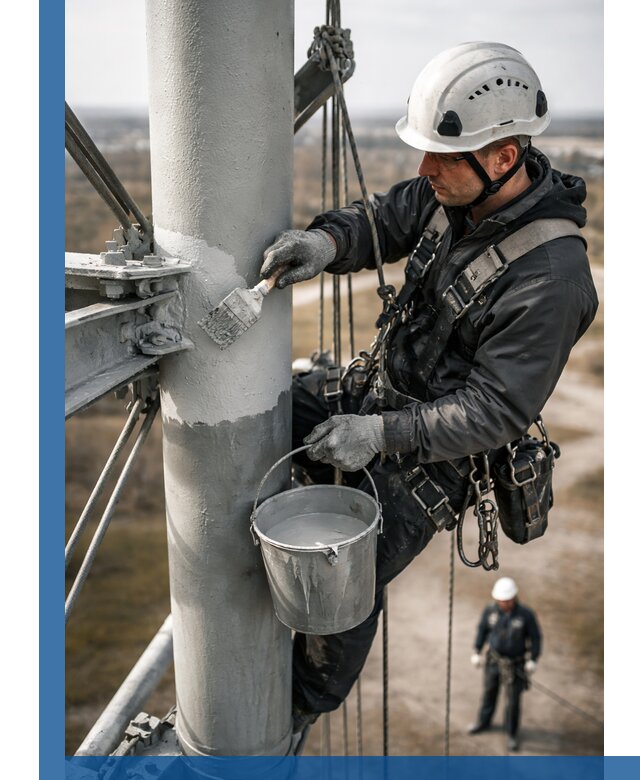 Покраска мачт связи в Бирске промышленными альпинистами