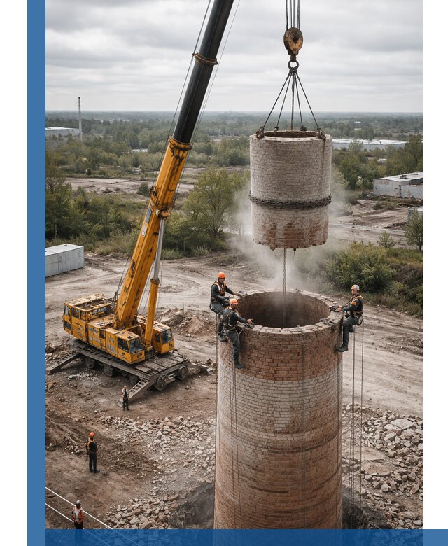 Демонтаж дымовой трубы в Бирске с гарантиями безопасности