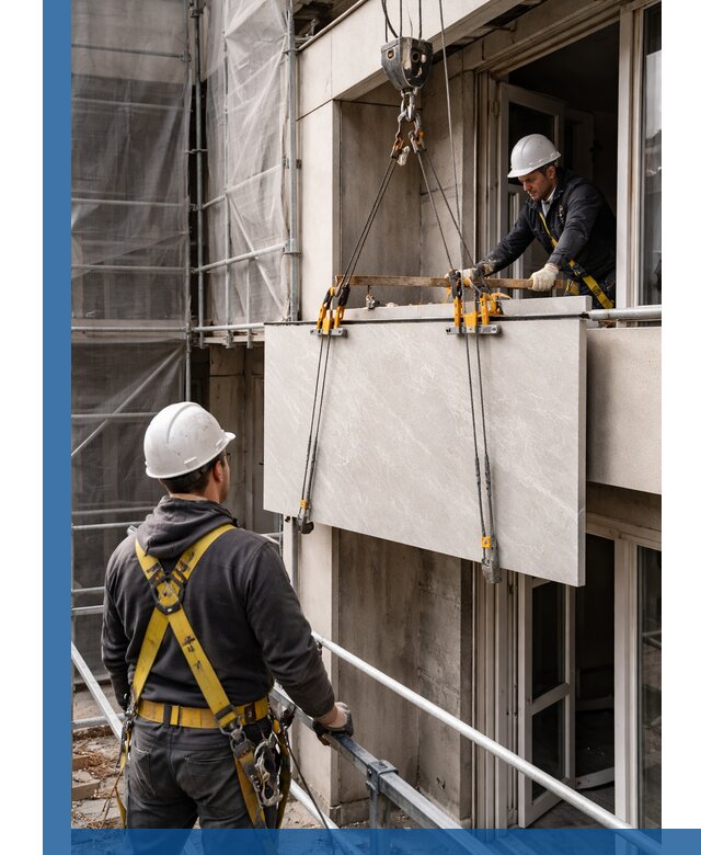 Подъем керамогранита на этаж в Бирске грузчиками и техникой