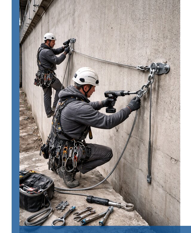 Монтаж анкерных линий высотной безопасности в Бирске