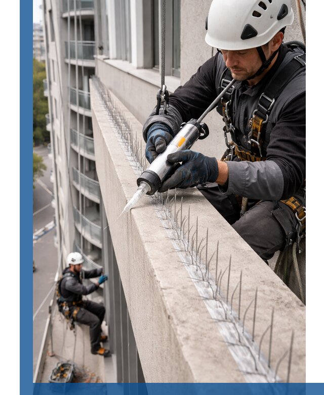 Установка шипов от птиц на фасадах и кровлях в Бирске